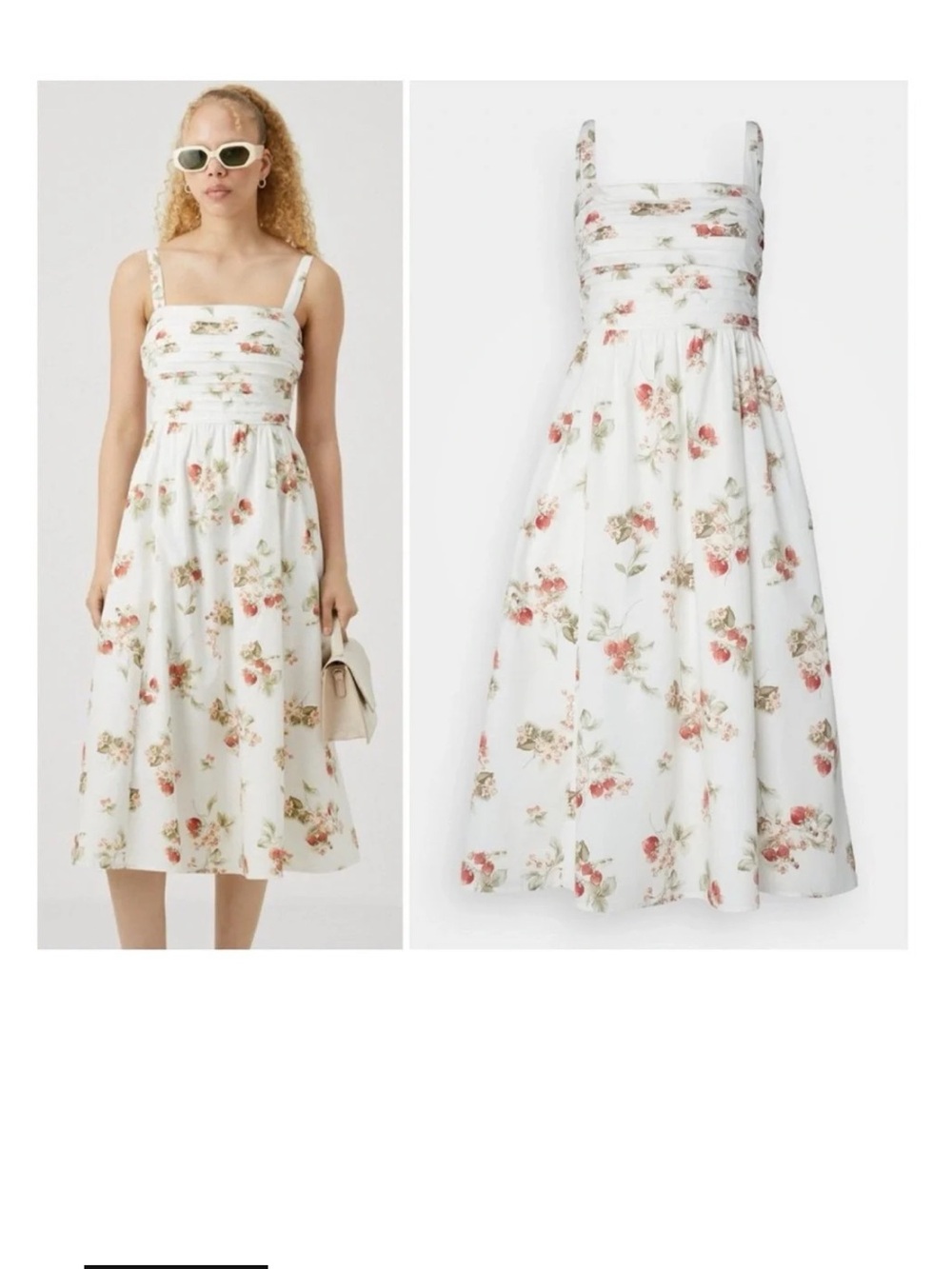 Abercrombie & Fitch White Floral Midi Dress with Pink & Green Accents